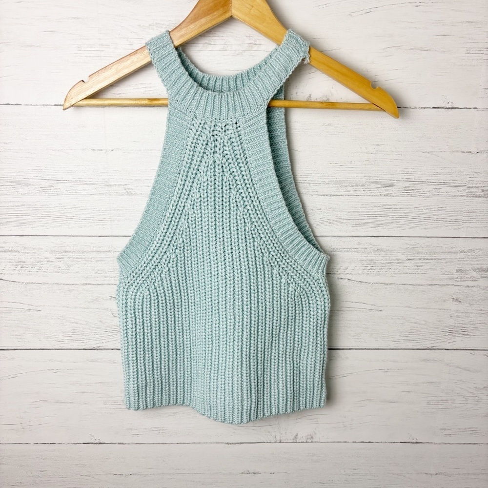 Anthropologie Knit Halter Sweater Tank Top Aquamarine XS - Pullover Ribbed - Picture 4 of 11
